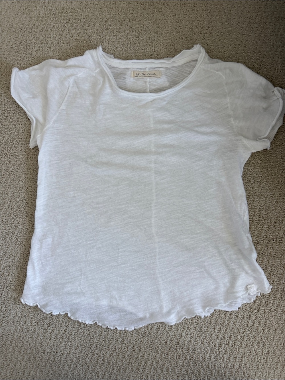 We The Free White Short Sleeve Tee with Lettuce Hem Detail